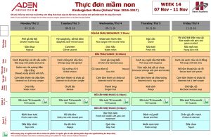 Menu 2 Week 14 menu (from 07/11 to 11/11)
