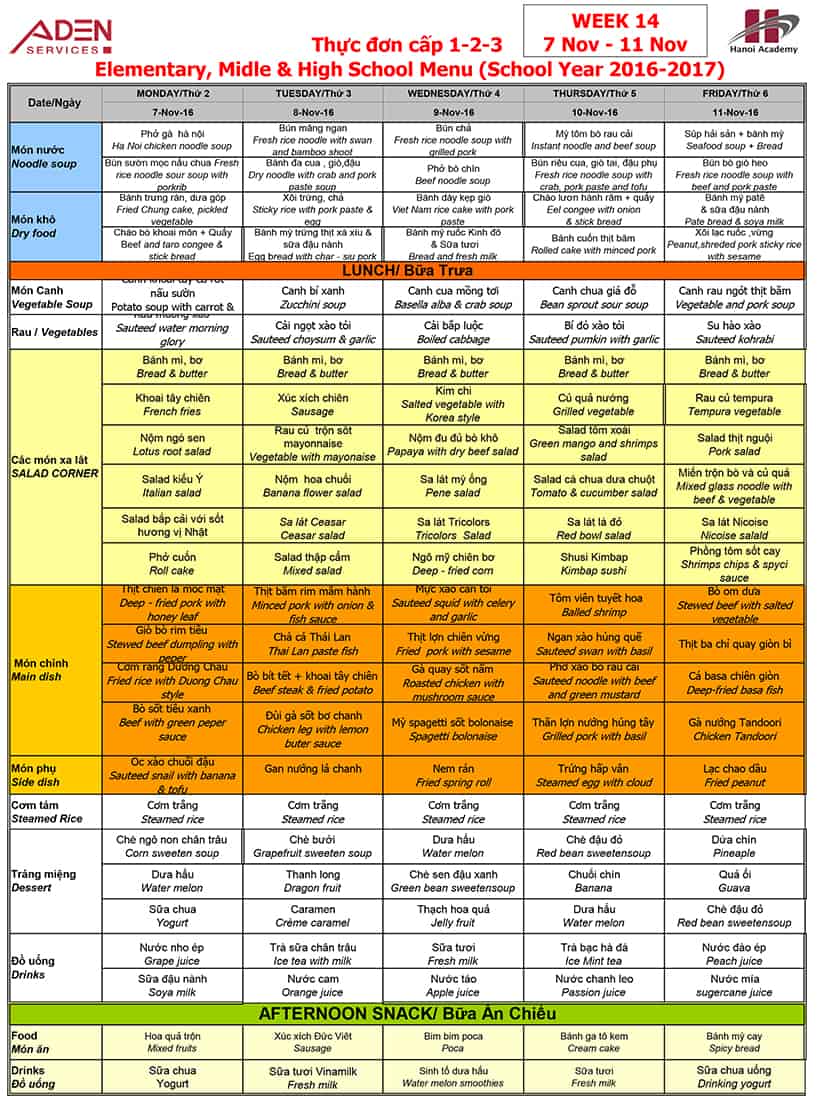 Week 14-3 Week 14 menu (from 07/11 to 11/11)