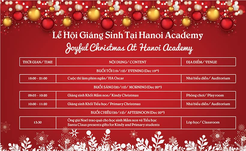 Thời gian Lễ hội Giáng sinh tại Hanoi Academy Lễ hội Giáng sinh tại Hanoi Academy